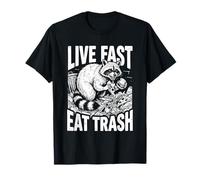 Live Fast Eat Trash Funny Raccoon Graphic Trash Panda Humour T-Shirt