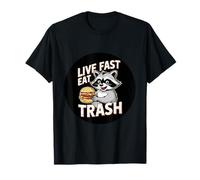 Live Fast Eat Trash Funny Raton laveur Burger Cartoon Junk Food T-Shirt