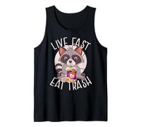Live Fast Eat Trash Funny Raton Laveur Mangeant de la malbouffe Meme Débardeur