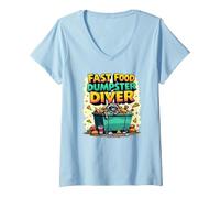 Live Fast Eat Trash Raccoon Dumpster Diving Funny T-Shirt avec Col en V, Femme, Bleu Céleste, XXL