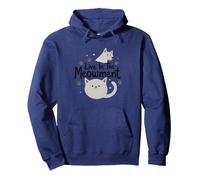 Live in The Meowment Jeu de Mots pour Amoureux des Chats Sweat à Capuche, Unisexe pour Adultes, Bleu Marine, M