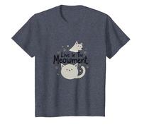 Live in The Meowment Jeu de Mots pour Amoureux des Chats T-Shirt, Enfant, Bleu Chiné, 12 Ans