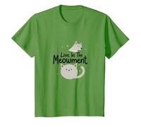 Live in The Meowment Jeu de Mots pour Amoureux des Chats T-Shirt, Enfant, Herbe, 4 Ans