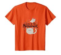 Live in The Meowment Jeu de Mots pour Amoureux des Chats T-Shirt, Enfant, Orange, 12 Ans