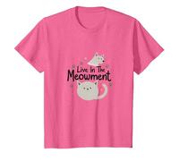 Live in The Meowment Jeu de Mots pour Amoureux des Chats T-Shirt, Enfant, Rose chiné, 12 Ans