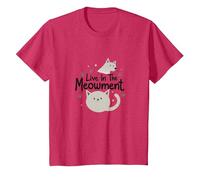Live in The Meowment Jeu de Mots pour Amoureux des Chats T-Shirt, Enfant, Rouge chiné, 12 Ans