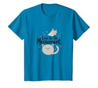 Live in The Meowment Jeu de Mots pour Amoureux des Chats T-Shirt, Enfant, Saphir, 12 Ans