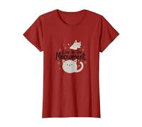 Live in The Meowment Jeu de Mots pour Amoureux des Chats T-Shirt, Femme, Canneberge, XL