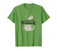 Live in The Meowment Jeu de Mots pour Amoureux des Chats T-Shirt, Homme, Herbe, M