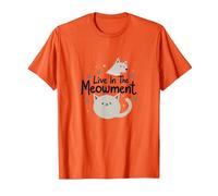 Live in The Meowment Jeu de Mots pour Amoureux des Chats T-Shirt, Homme, Orange, XL