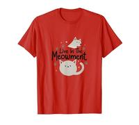 Live in The Meowment Jeu de Mots pour Amoureux des Chats T-Shirt, Homme, Rouge, L