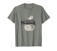 Live in The Meowment Jeu de Mots pour Amoureux des Chats T-Shirt, Homme, Vert Kaki chiné, XL