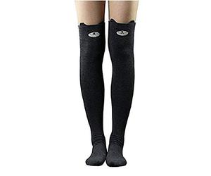 Live It Style It femmes filles CHAT OURS dessin animé chausettes Longues Genou Bas noir bleu gris - gris foncé ours, One Size, One Size
