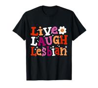 Live Laugh Lesbian Rainbow Retro Groovy LGBTQ Pride Month T-Shirt