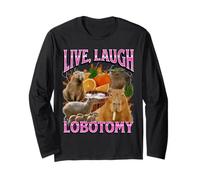 Live Laugh Lobotomy Funny Capybara Meme Bootleg Y2K Graphic Manche Longue