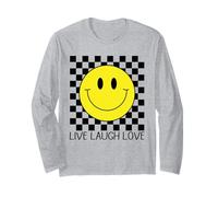 Live Laugh Love Happy Retro années 70 Sourire à Carreaux Sourire Visage Souriant Manche Longue