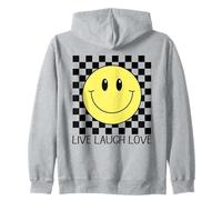 Live Laugh Love Happy Retro années 70 Sourire à Carreaux Sourire Visage Souriant Sweat à Capuche