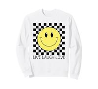 Live Laugh Love Happy Retro années 70 Sourire à Carreaux Sourire Visage Souriant Sweatshirt
