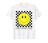 Live Laugh Love Happy Retro années 70 Sourire à Carreaux Sourire Visage Souriant T-Shirt