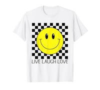 Live Laugh Love Happy Retro années 70 Sourire à Carreaux Sourire Visage Souriant T-Shirt