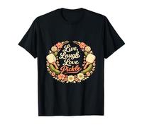 Live Laugh Love Pickle Couronne Florale rétro Pickleball T-Shirt