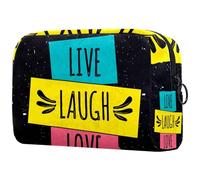 Live Laugh Love Trousse à cosmétiques pour femme, trousse de toilette de voyage, grande pochette de maquillage pratique avec fermeture éclair, multicolore, 18.5x7.5x13cm/7.3x3x5.1in, Trousse de