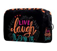 Live Laugh Love Trousse à cosmétiques pour femme, trousse de toilette de voyage, grande pochette de maquillage pratique avec fermeture éclair, multicolore, 18.5x7.5x13cm/7.3x3x5.1in, Trousse de