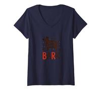 Live Love Bark : Adorable Amoureux des Chiens T-Shirt avec Col en V, Femme, Bleu Marine, M
