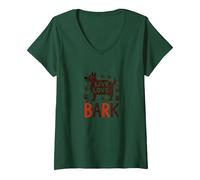 Live Love Bark : Adorable Amoureux des Chiens T-Shirt avec Col en V, Femme, Vert Forêt, XL