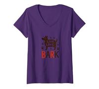 Live Love Bark : Adorable Amoureux des Chiens T-Shirt avec Col en V, Femme, Violet, M