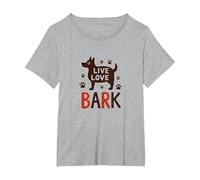 Live Love Bark : Adorable Amoureux des Chiens T-Shirt, Femme Grandes Tailles, Gris Chiné, 2X