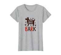 Live Love Bark : Adorable Amoureux des Chiens T-Shirt, Femme, Gris Chiné, 3XL