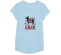 Live Love Bark : Adorable Amoureux des Chiens T-Shirt, Fille, Bleu Céleste, XS