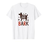 Live Love Bark : Adorable Amoureux des Chiens T-Shirt, Homme, Blanc, M