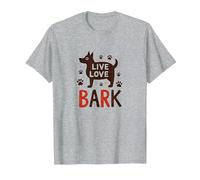 Live Love Bark : Adorable Amoureux des Chiens T-Shirt, Homme, Gris Chiné, S