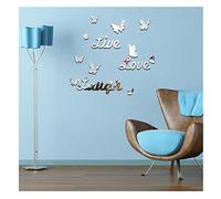 Live Love Laugh Lot de stickers muraux en acrylique avec papillons pour chambre à coucher et salon Argenté