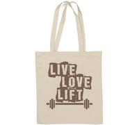 Live Love Lift Barbell Gym Art Sac fourre-tout en coton naturel Blanc