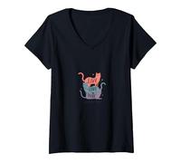 Live Love Purr: Adorable Graphique de Amoureux des Chats T-Shirt avec Col en V, Femme, Noir, M