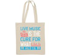 Live music is the cure for what ails ya Sac fourre-tout en coton naturel avec slogan amusant Blanc