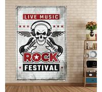 Live Music Rock Festival Vintage Hard Punk Metal Art mural Tapisserie Drapeau Poster Bannière à suspendre pour la maison, l'extérieur, la chambre, le dortoir, la chambre à coucher, décoration murale
