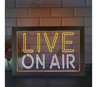 Live on Air LED Enseigne Au Néon, Studio D’Enregistrement, Salle Vidéo, Lampe De Table en Bois USB, Néons, Veilleuses De Bureau, White Yellow, 32x22cm