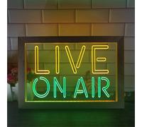 Live on Air LED Enseigne Au Néon, Studio D’Enregistrement, Salle Vidéo, Lampe De Table en Bois USB, Néons, Veilleuses De Bureau, Green Yellow, 42x32cm