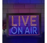 Live on Air LED Enseigne Au Néon, Studio D’Enregistrement, Salle Vidéo, Lampe De Table en Bois USB, Néons, Veilleuses De Bureau, Blue Yellow, 32x22cm