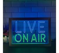 Live on Air LED Enseigne Au Néon, Studio D’Enregistrement, Salle Vidéo, Lampe De Table en Bois USB, Néons, Veilleuses De Bureau, Green Blue, 42x32cm