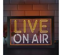 Live on Air LED Enseigne Au Néon, Studio D’Enregistrement, Salle Vidéo, Lampe De Table en Bois USB, Néons, Veilleuses De Bureau, White Orange, 42x32cm