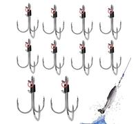 Live Shrimp Hook - Steel Fishing Hooks Set, 10 Pieces Three-Barb Saltwater Hooks, Heavy Duty Design | Angler Tackle For Freshwater, Lake, River, Surf, Bass, Trout, Pier, Night, Casting, Trolling,