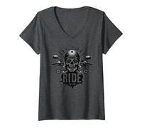 Live to Ride Ride to Live Moto Skull Biker Rebel T-Shirt avec Col en V, Femme, Chiné Foncé, XXL