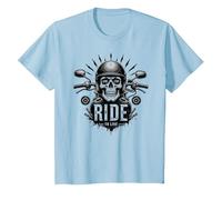 Live to Ride Ride to Live Moto Skull Biker Rebel T-Shirt, Enfant, Bleu Céleste, 10 Ans