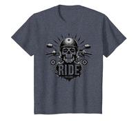 Live to Ride Ride to Live Moto Skull Biker Rebel T-Shirt, Enfant, Bleu Chiné, 8 Ans