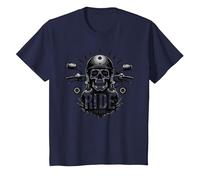 Live to Ride Ride to Live Moto Skull Biker Rebel T-Shirt, Enfant, Bleu Marine, 8 Ans